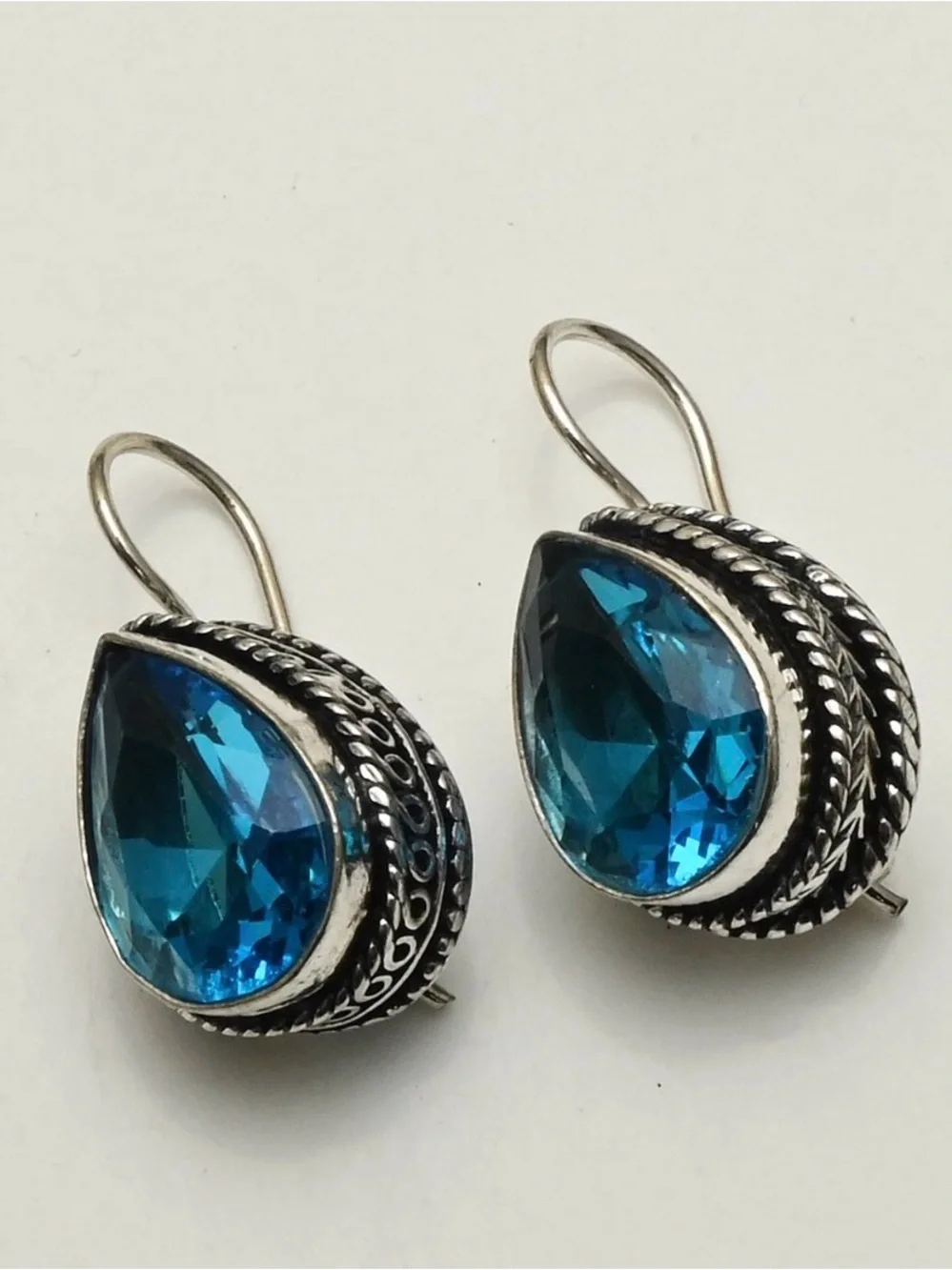 London Blue Topaz Earrings set in a vintage style setting 925 sterling Silver